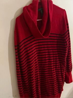 Lauren Ralph Lauren Size 2x 
Red and Black Striped Cowl Neck Sweater